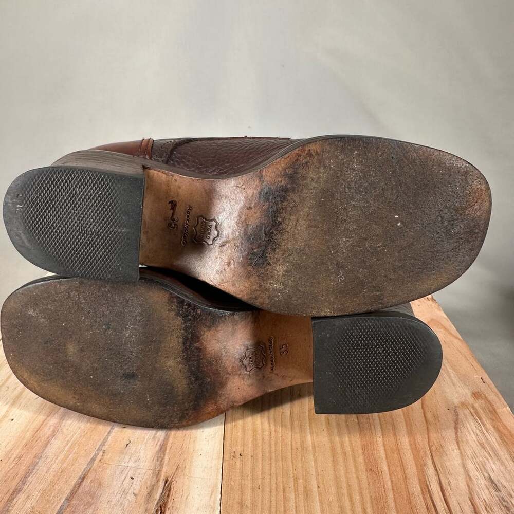 Vintage Vero Cuoio Brown Pebbled Leather Cap Toe Block Heel Boots Size 4.5 - Picture 10 of 11